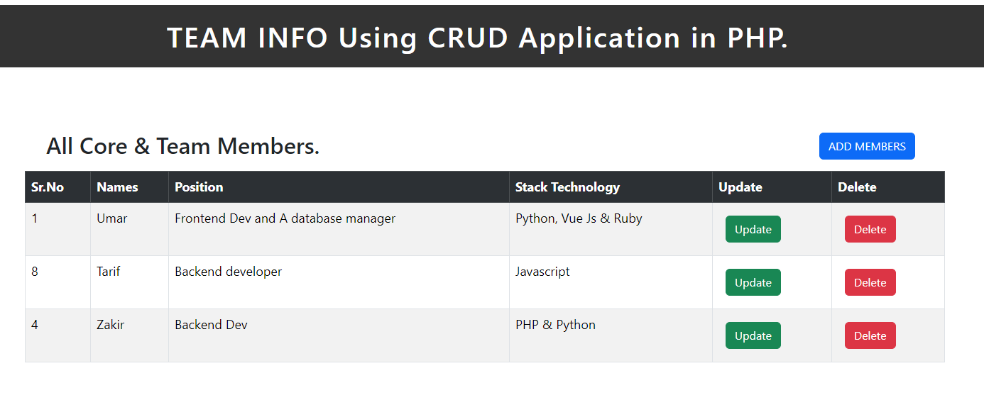 CRUD APP Using PHP